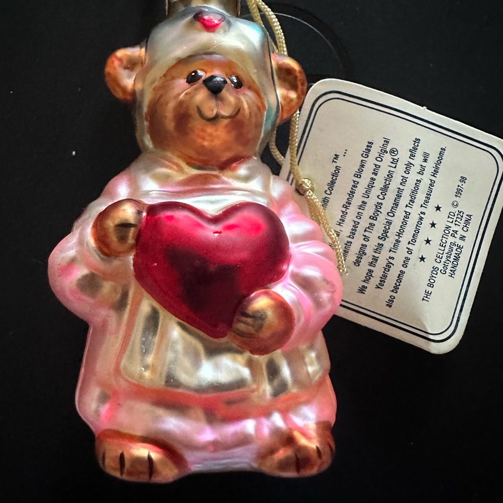 Boyds Bears Pink and Red Heart Ornament